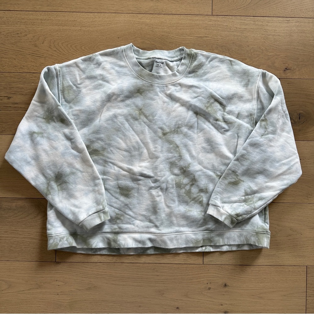 Madewell White and Gray Tie Dye Crewneck Sweatshirt